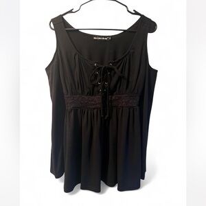 Black Cold Shoulder Lace-Up Baby Doll Women's Top